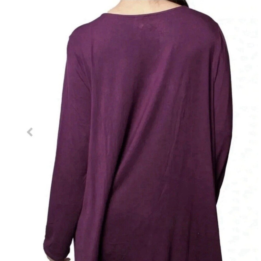 Roaman Purple Plum Lace Crochet Front Long Sleeve Keyhole Tunic Top Blouse 18/20 - Picture 2 of 10